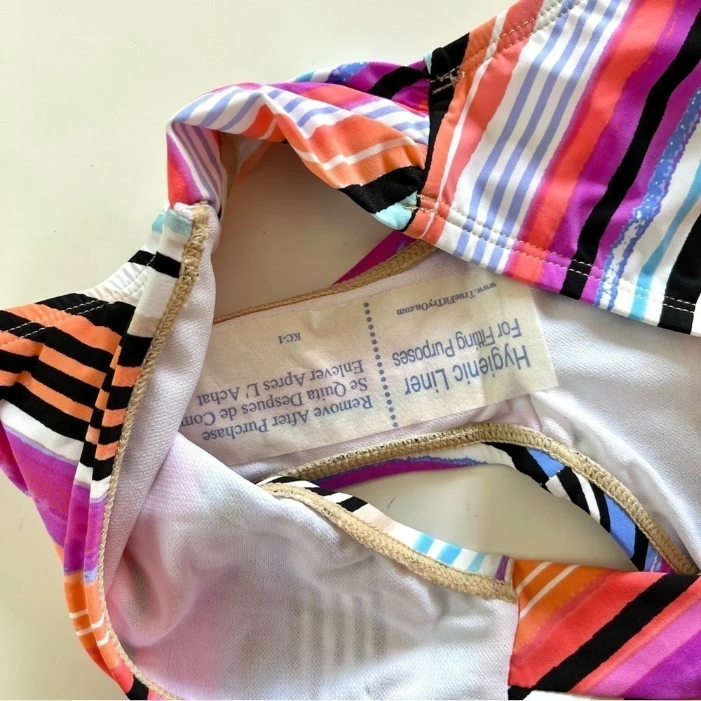 Kenneth Cole Reaction Bright Pink Orange Striped Bikini Swim Bottoms